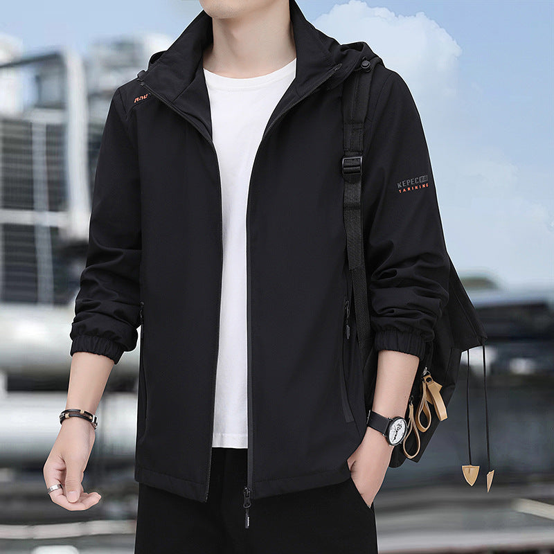 Men's lightweight softshell hoodie jacket with windproof membrane, zip pockets, and elastic cuffs Mune Fashion