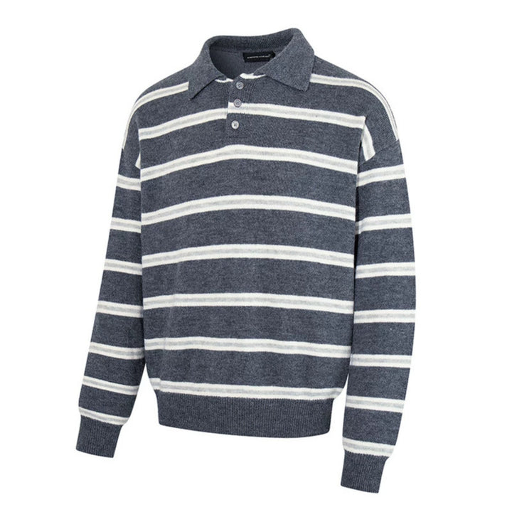 Men's Knit Polo Shirt with Stripe Pattern, Polo Collar and Button Placket Mune Fashion