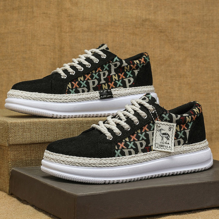 Women’s Platform Espadrille Sneaker with Woven Jute Detail and Monogram Canvas Mune Fashion