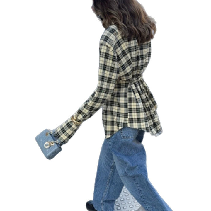 Women's Check Shirt Jacket with Emphasized Shoulders and Oversized Cut Mune Fashion