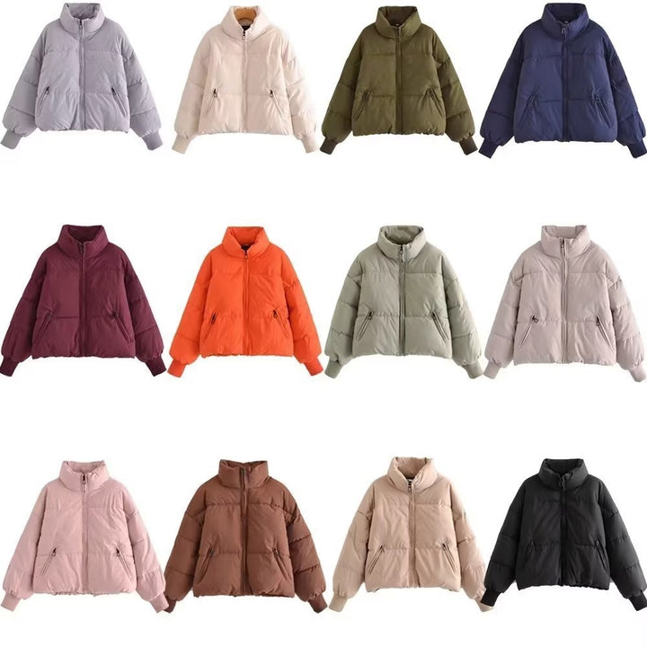 Women's Short Quilted Puffer with High Standing Collar and Ribbed Cuffs Mune Fashion