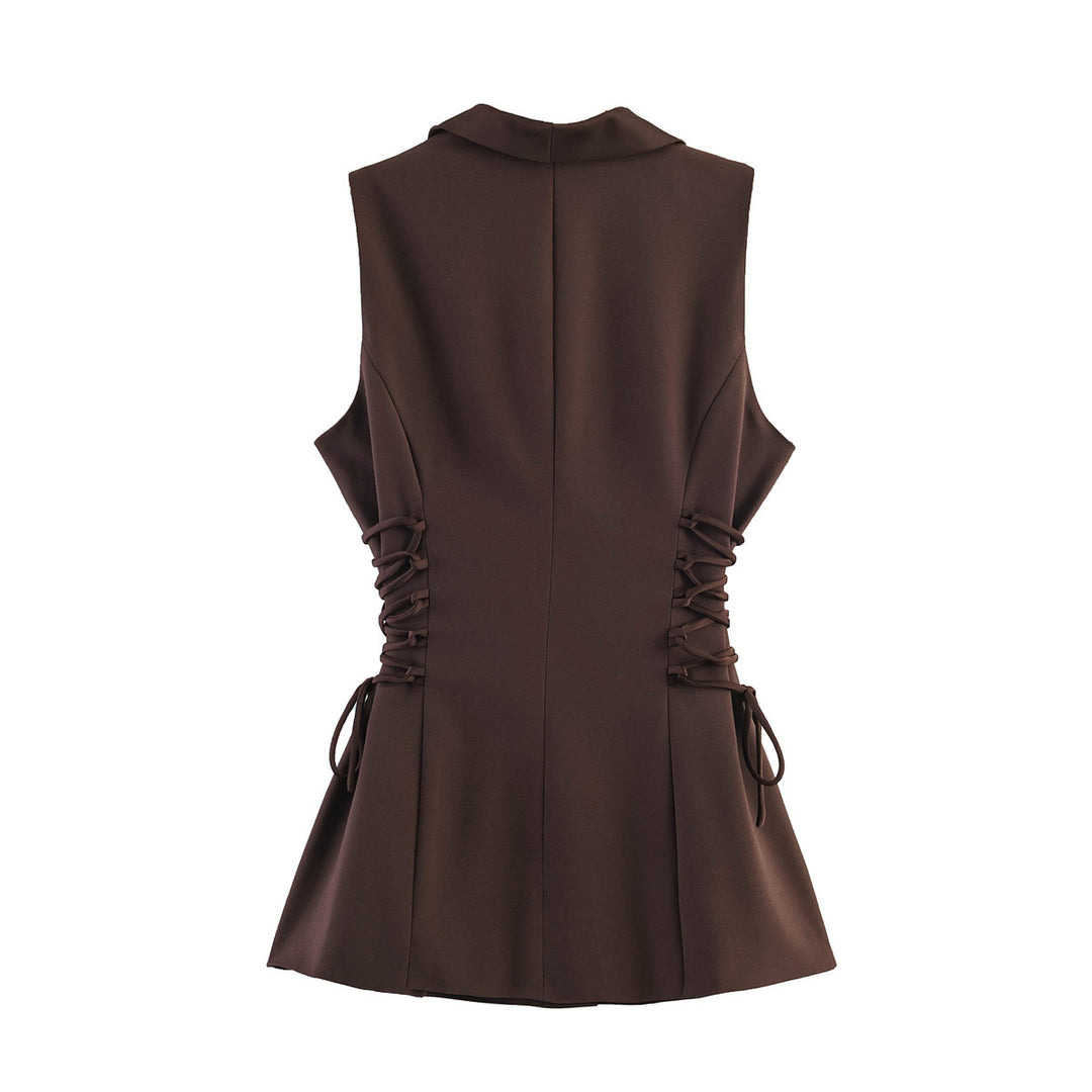 Women's sleeveless double-breasted blazer vest with waist lacing Mune Fashion