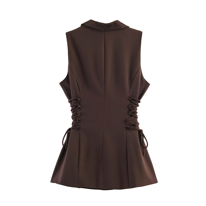 Women's sleeveless double-breasted blazer vest with waist lacing Mune Fashion
