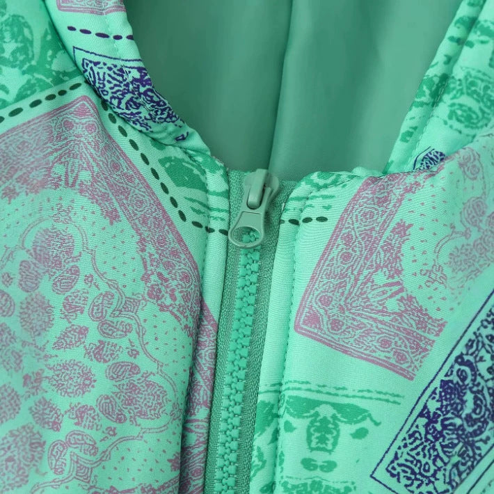 Women's Cropped Bomber Jacket with Bandana Print and Quilted Look Mune Fashion
