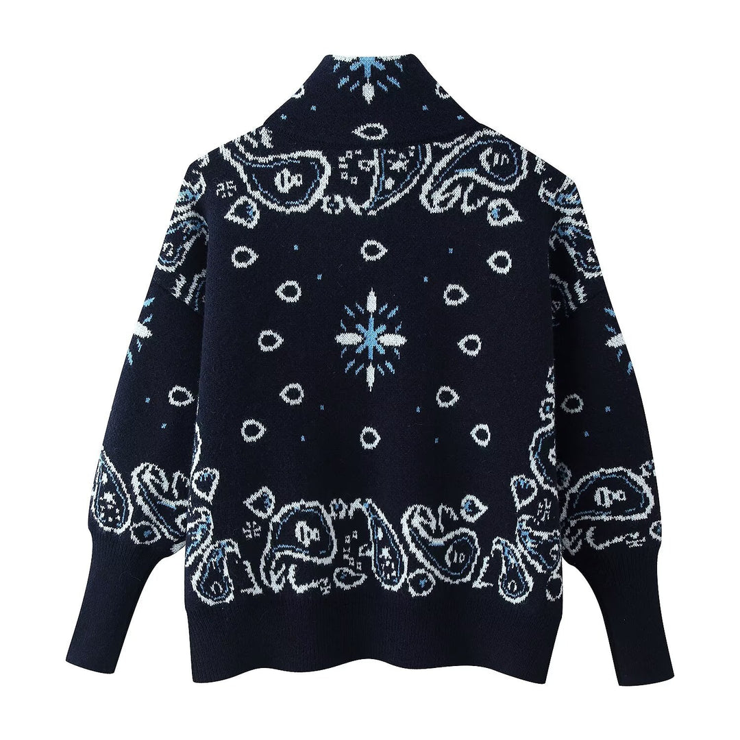 Women 40+ patterned cardigan with zipper and stand-up collar Mune Fashion