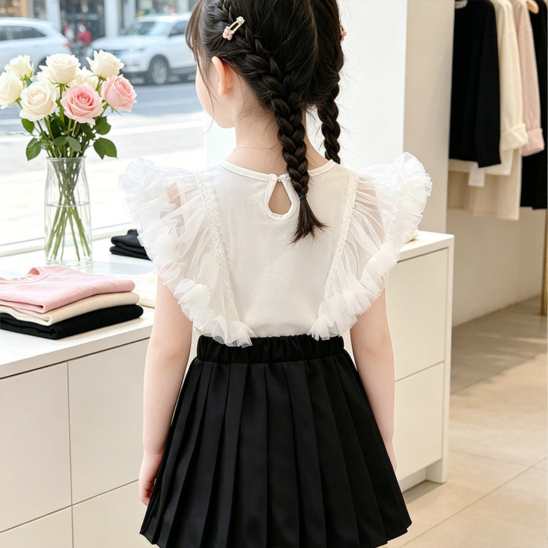 Girls T-shirt with elegant ruffle hems and bow motif Mune Fashion