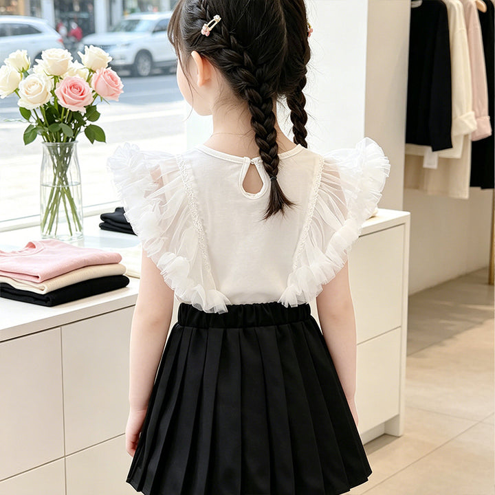 Girls T-shirt with elegant ruffle hems and bow motif Mune Fashion