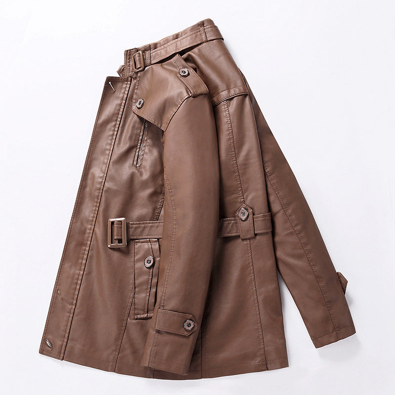 Men's Tailored Leather Trench Coat with Belt and Decorative Seams Mune Fashion