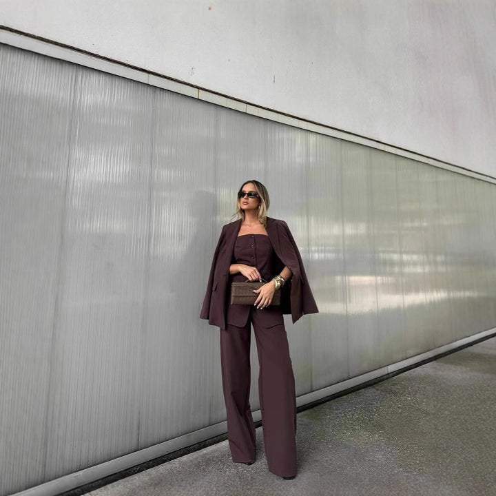 Women's Two-Piece Tailoring Set with Strapless Corset Top and Wide Palazzo Pants Mune Fashion