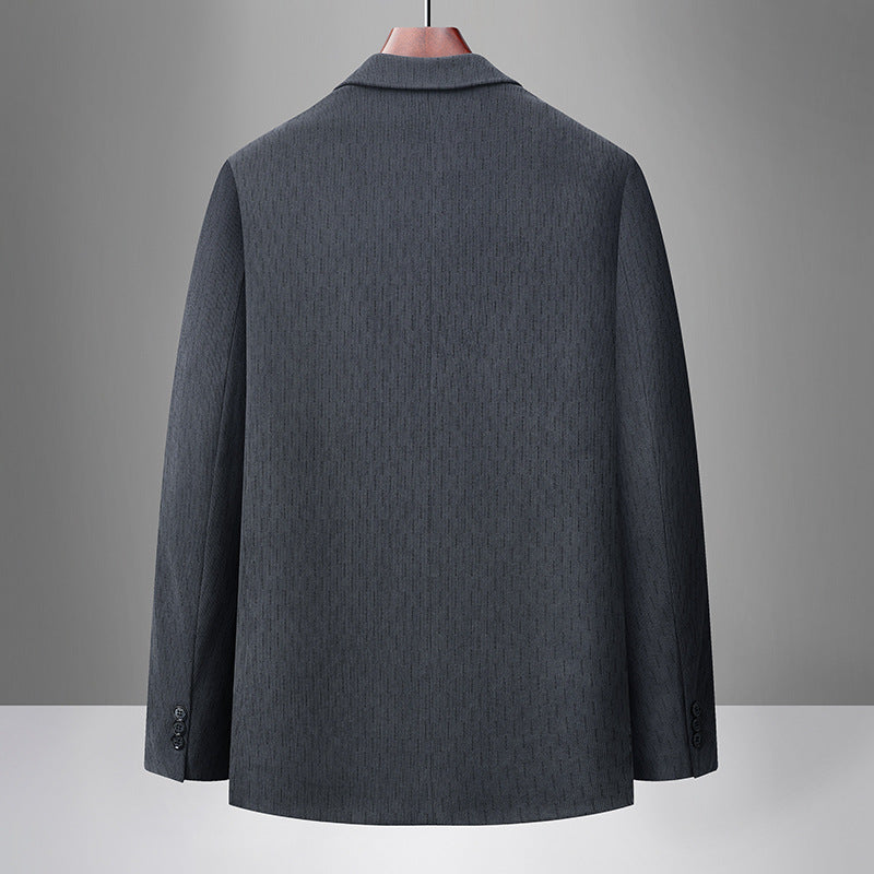 Men's Single-Breasted Blazer with Fine Textured Stripe, Patch Pockets, and Breathable Lining Mune Fashion