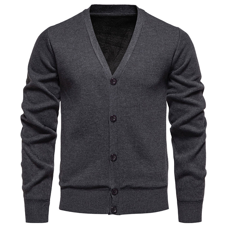 Men's lightweight fine knit cardigan with V-neck, concealed button placket and elastic ribbed cuffs Mune Fashion