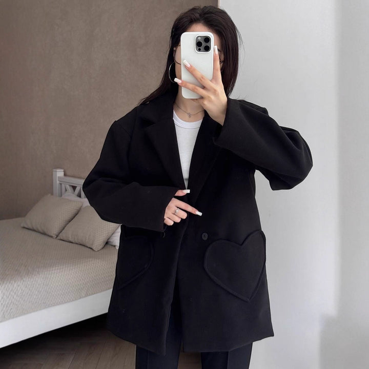Women's Oversized Blazer-Coat with Heart-Shaped Pockets Mune Fashion