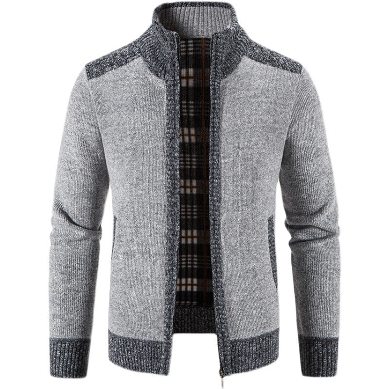 Men's padded zip-up cardigan with stand-up collar, warming checked fleece interior and ribbed cuffs Mune Fashion
