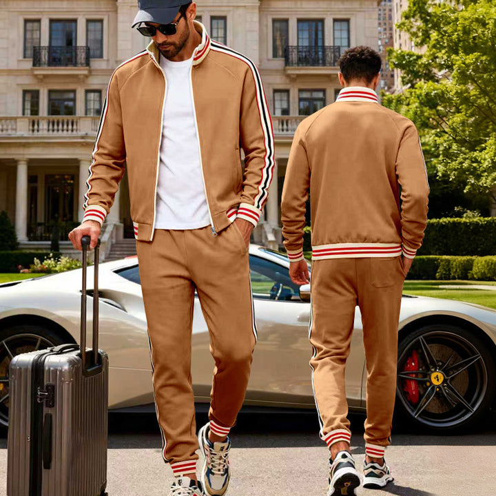 Men's sporty tracksuit with contrast stripes and ribbed cuffs Mune Fashion