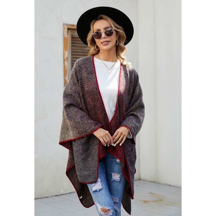Ladies Reversible Knit Ruana in Mélange-Wool Blend with Contrasted Overlock Edge Mune Fashion