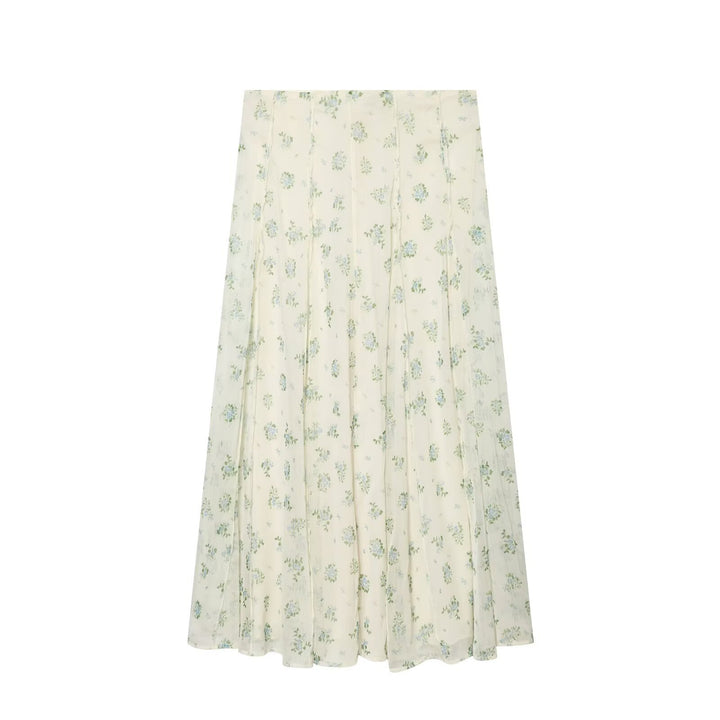 Women's Long Pleated Chiffon Skirt with Delicate Floral Print and High Waist Mune Fashion