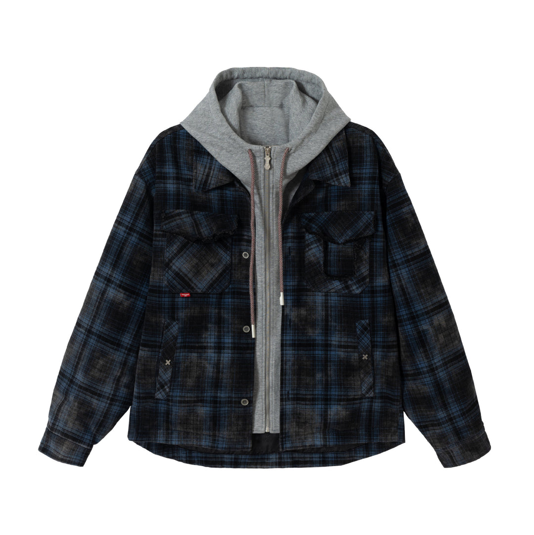 Men's checked layer shirt jacket with integrated hood inner jacket Mune Fashion
