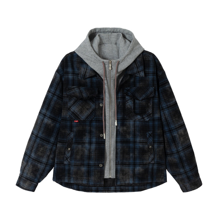 Men's checked layer shirt jacket with integrated hood inner jacket Mune Fashion