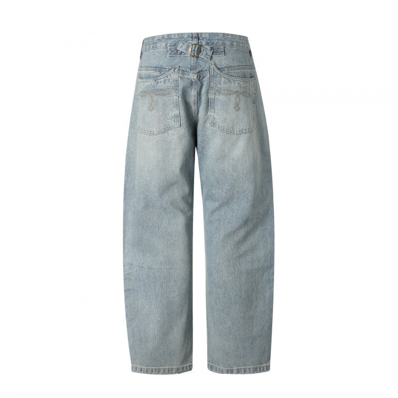 Men's Casual Straight Jeans with High Waist, Straight Leg and Stonewashed Finish Mune Fashion