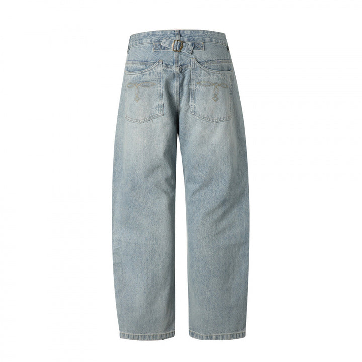 Men's Casual Straight Jeans with High Waist, Straight Leg and Stonewashed Finish Mune Fashion