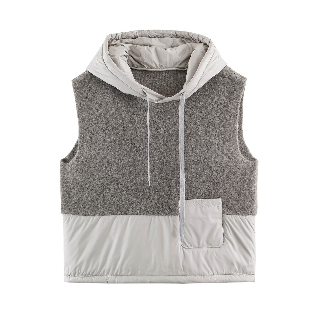 Women's Padded Quilted Vest with Teddy Insert, Hood and Drawstring Mune Fashion