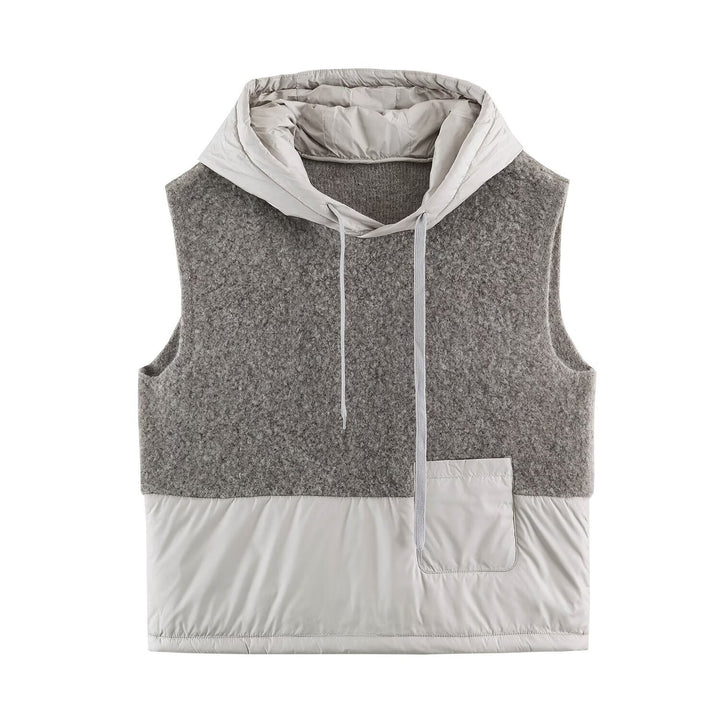 Women's Padded Quilted Vest with Teddy Insert, Hood and Drawstring Mune Fashion