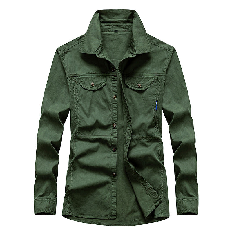Men's Lightweight Canvas Field Shirt with Chest Pockets and Shirt Collar Mune Fashion
