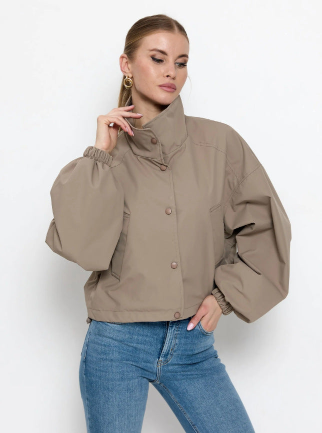 Ladies Stylish Short Jacket with High Collar
