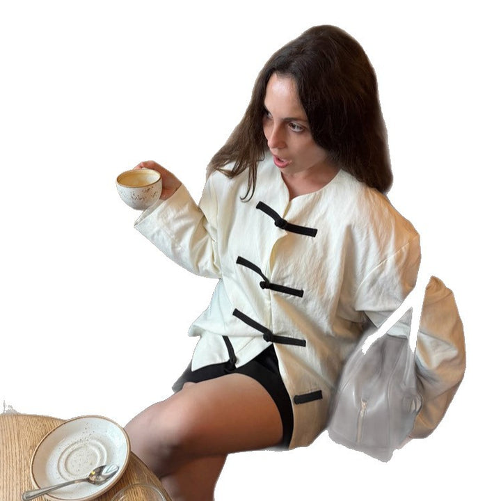 Women's Oversize Boxy Jacket with Toggle Closures and Mandarin Collar Mune Fashion