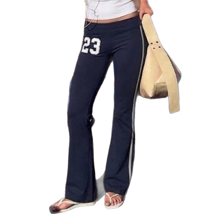 Women's Flared-Training Pants with Contrast Stripes and Number Appliqué Mune Fashion