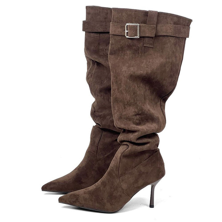 Women's Slouch Boots with Pointed Toe and Slim Stiletto Heel Mune Fashion