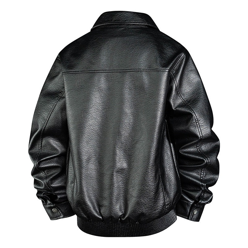 Men's Casual Faux Leather Jacket with Collar and Pockets Mune Fashion