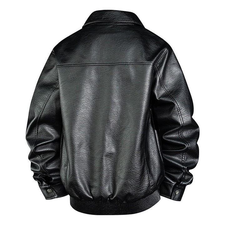 Men's Casual Faux Leather Jacket with Collar and Pockets Mune Fashion