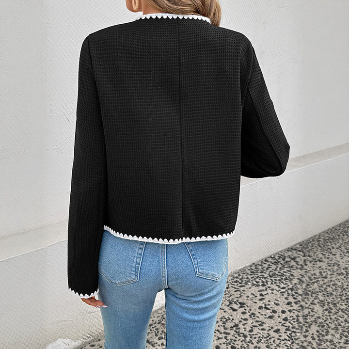 Women's Boxy Jacket in Boucle Texture with Decorative Crochet Edges and Patch Pockets Mune Fashion