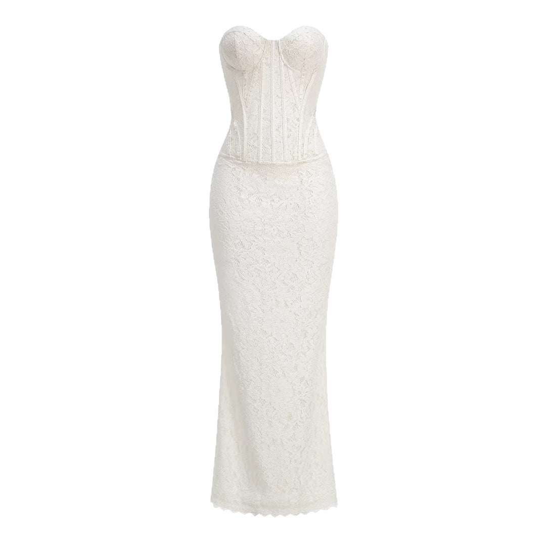 Women's two-piece lace corset set with reinforced bustier and figure-hugging mermaid skirt Mune Fashion