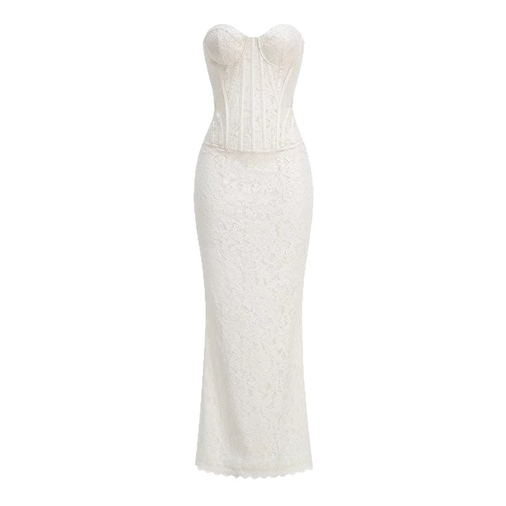 Women's two-piece lace corset set with reinforced bustier and figure-hugging mermaid skirt Mune Fashion