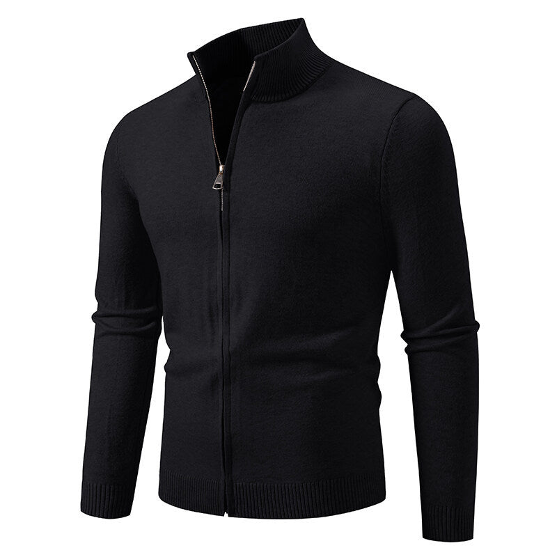 Men's narrow fit zip-up cardigan with ribbed stand-up collar and fine cotton blend Mune Fashion