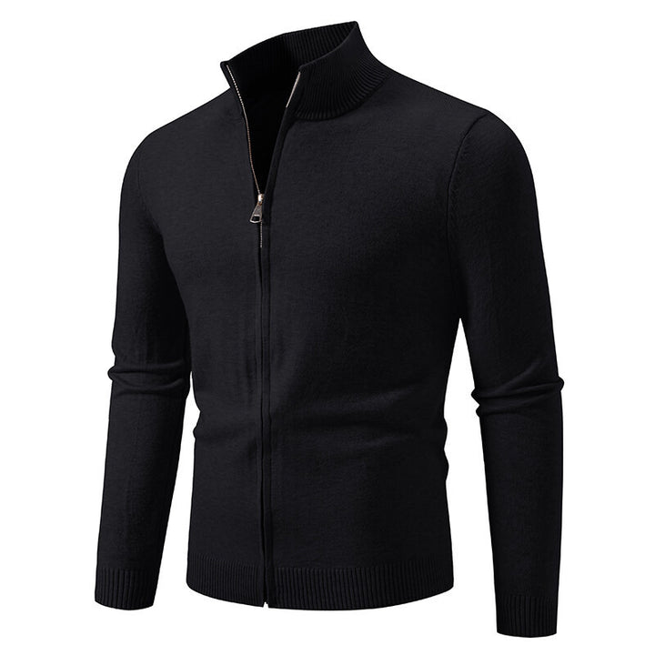 Men's narrow fit zip-up cardigan with ribbed stand-up collar and fine cotton blend Mune Fashion