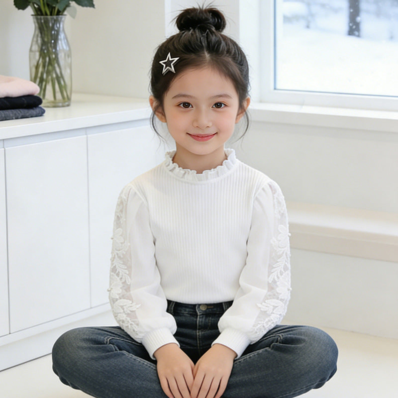 Girls elegant blouse with ruffles and embroidered sleeves Mune Fashion