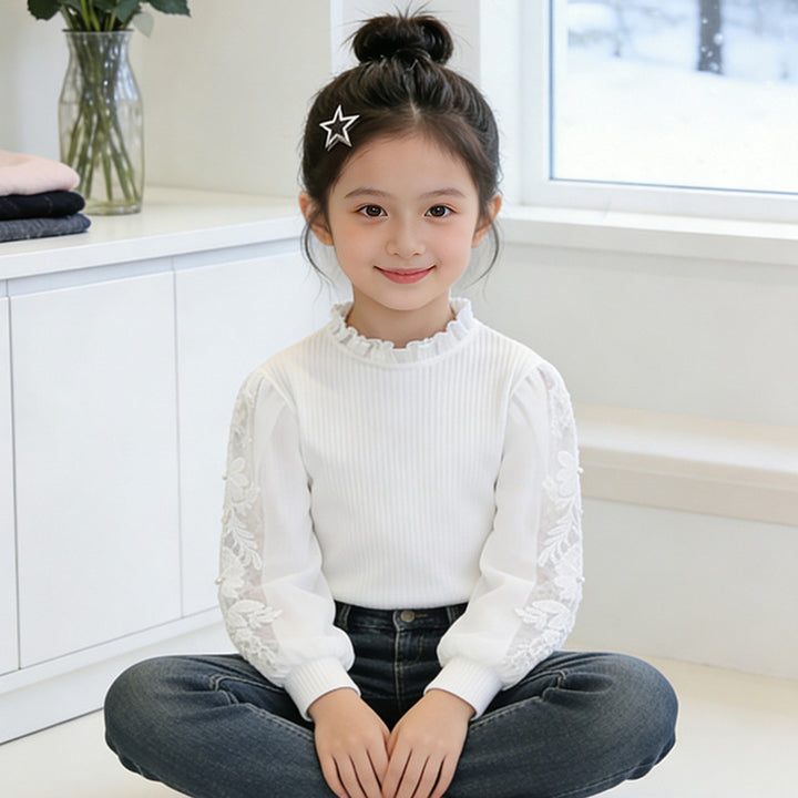 Girls elegant blouse with ruffles and embroidered sleeves Mune Fashion