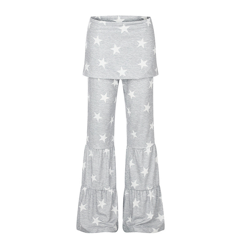 Ladies two-layer palazzo lounge pants with ruffle hems and star print Mune Fashion