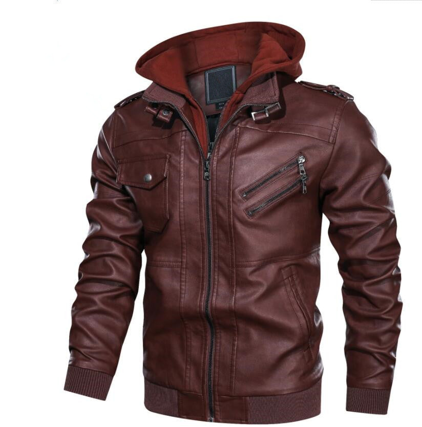 Men's Faux Leather Bomber Jacket in Aviator Look with Hooded Lining and Angled Zipper Pockets Mune Fashion