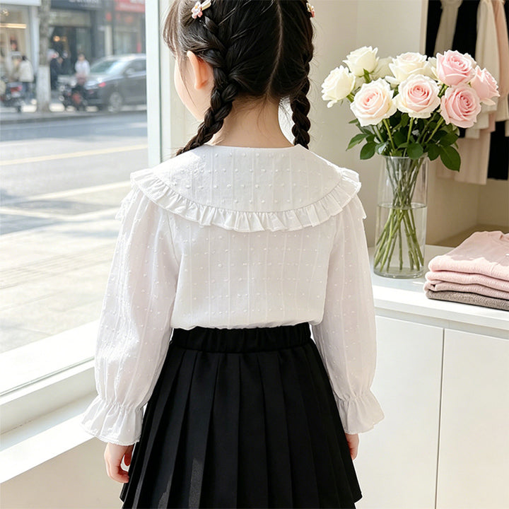 Girls Dressy Blouse with Romantic Ruffled Collar Mune Fashion