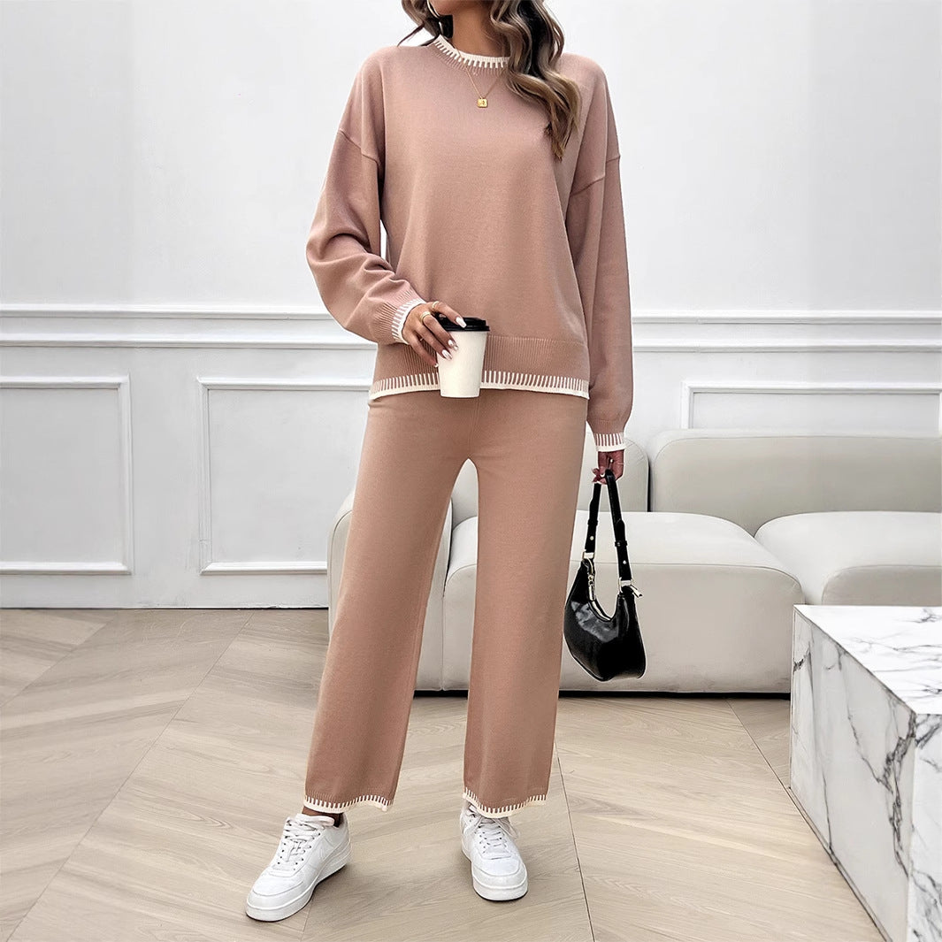 Women's nan Lounge two-piece set made of fine fine knit with contrasted cuffs and straight leg Mune Fashion