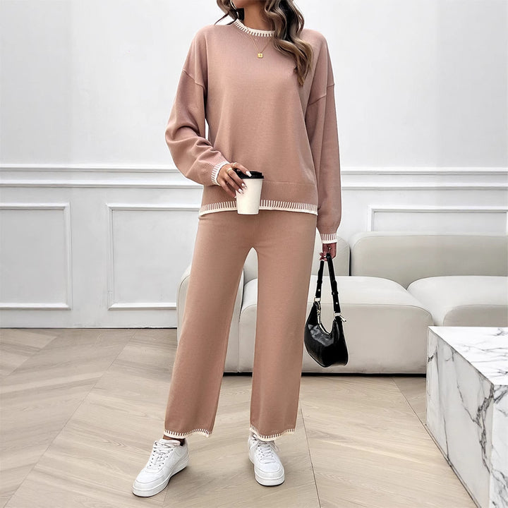 Women's nan Lounge two-piece set made of fine fine knit with contrasted cuffs and straight leg Mune Fashion