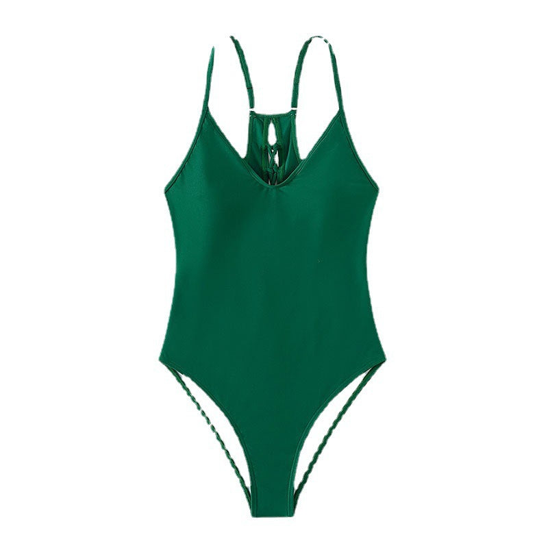 Women's one-piece swimsuit with narrow straps and deep neckline Mune Fashion