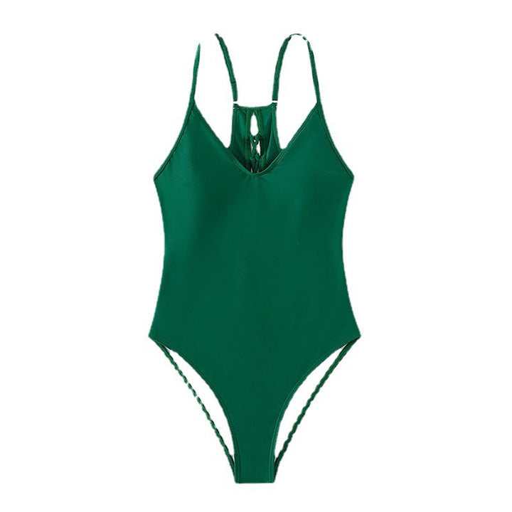 Women's one-piece swimsuit with narrow straps and deep neckline Mune Fashion