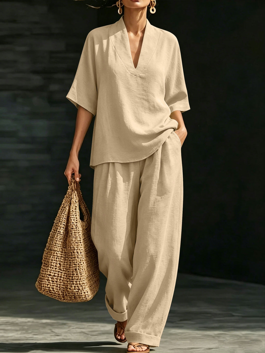 Women Lightweight Oversized V-Neck Tunic Top with Kimono Sleeves Mune Fashion