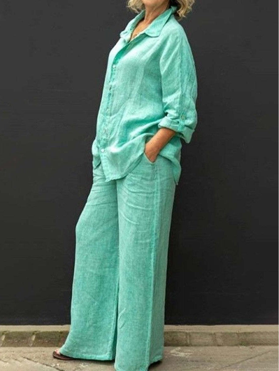 Women's Relaxed Linen Set with Oversized Shirt and Wide Palazzo Pants Mune Fashion
