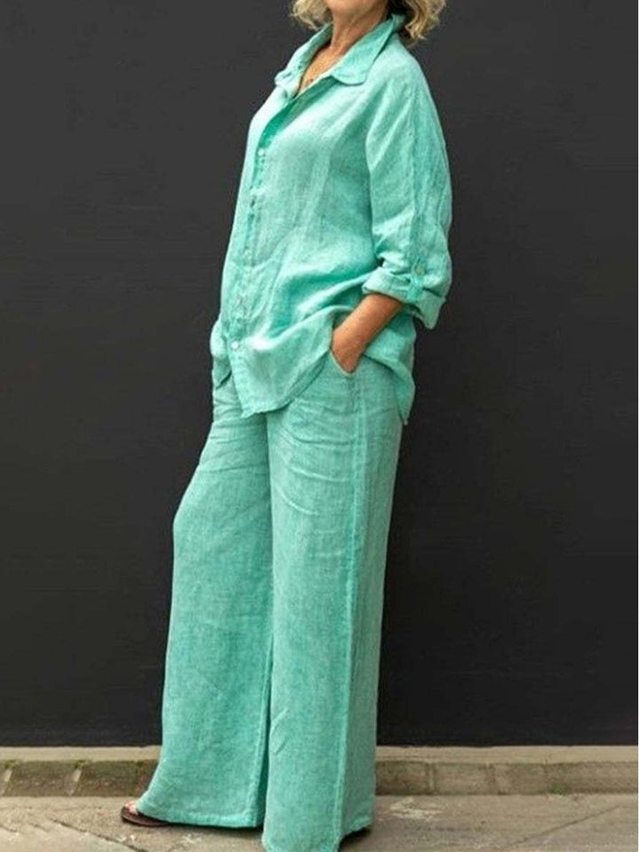 Women's Relaxed Linen Set with Oversized Shirt and Wide Palazzo Pants Mune Fashion
